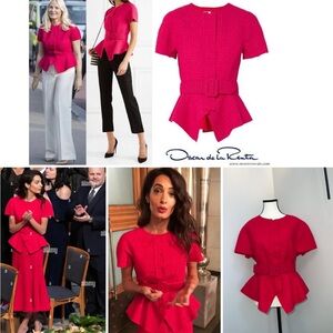 Oscar de la Renta Belted Tweed Peplum Jacket ASO Royals, Amal Clooney